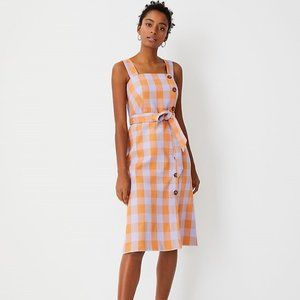 Ann Taylor Gingham Button Square Neck Dress